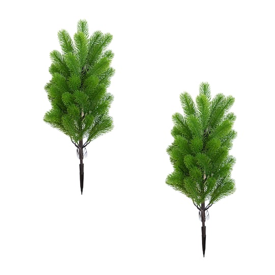 Nearly Natural 19" Green UV Resistant Artificial Christmas Pine with Stakes, 2ct.